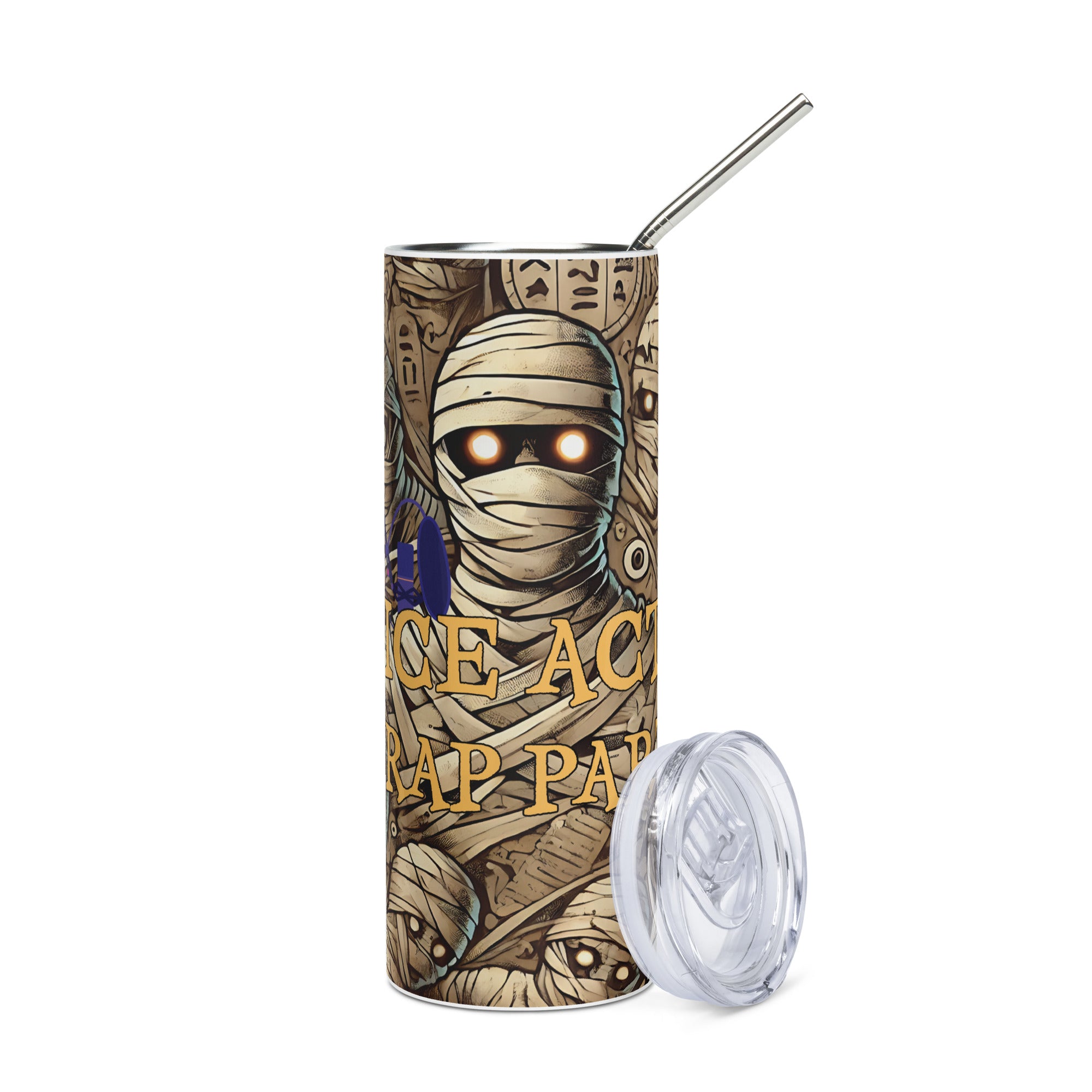 Halloween Mummy Voice Actor Wrap Party: Reusable Stainless Steel Water Tumbler w/Straw