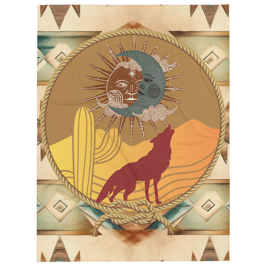Voice Over Booth Throw Blanket: Coyote Wolf Southwestern Style