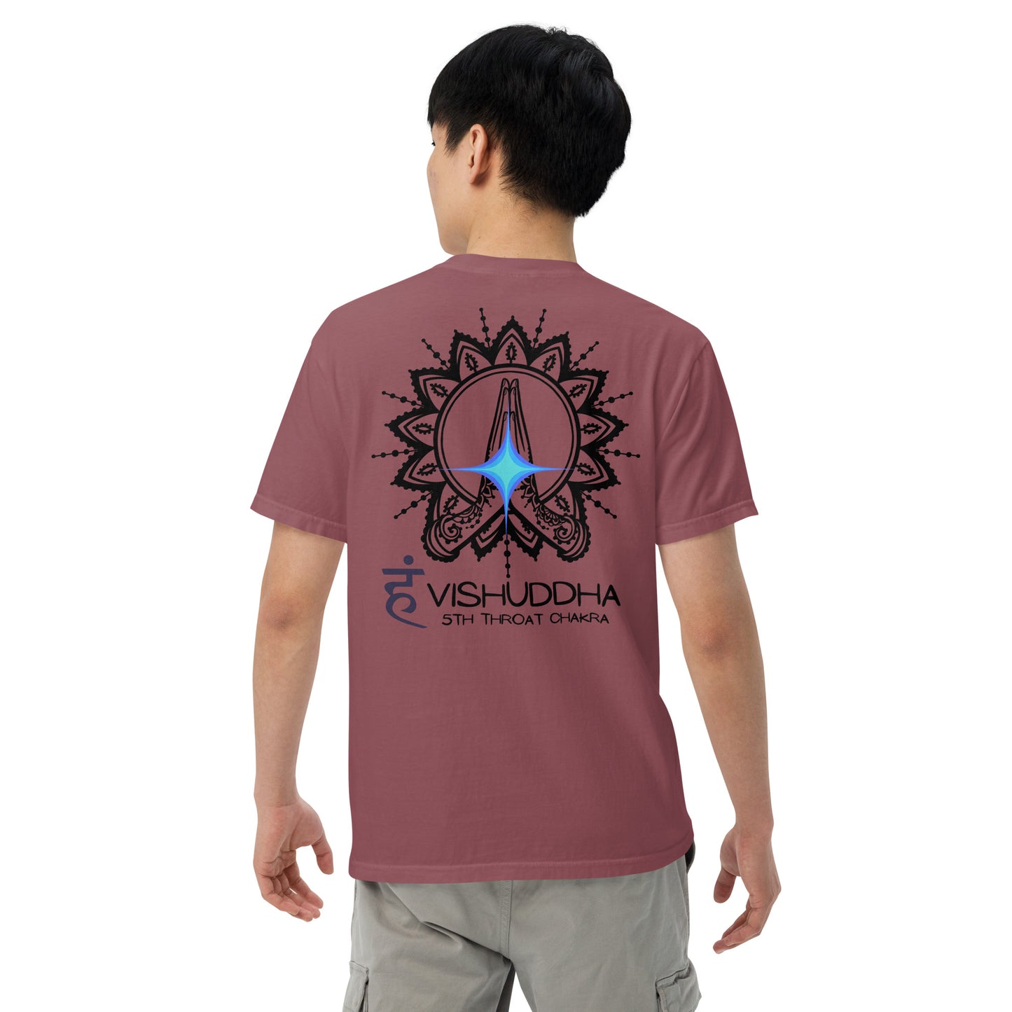 Motivational Yoga 5th Throat "Voice" Vishuddha: Unisex Comfort Wear/Colors Heavyweight T-Shirt