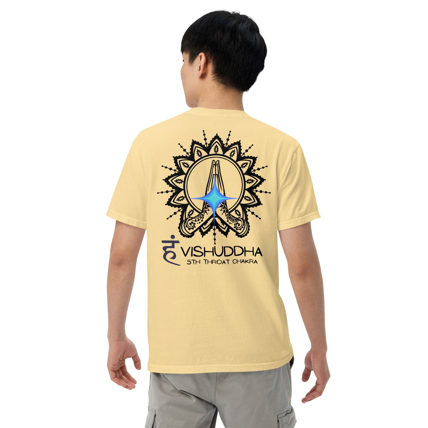 Motivational Yoga 5th Throat "Voice" Vishuddha: Unisex Comfort Wear/Colors Heavyweight T-Shirt