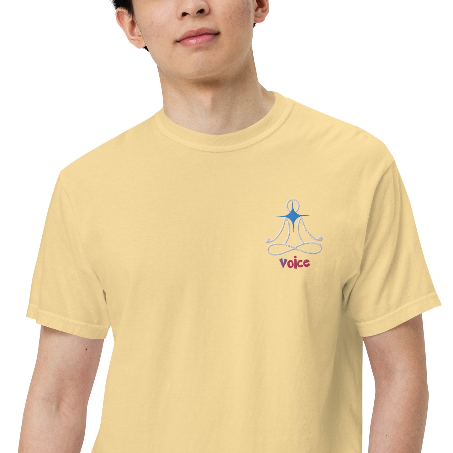 Motivational Affirmation: Yoga Throat 5th Chakra "Voice": Unisex Comfort Wear/Colors Heavyweight T-Shirt