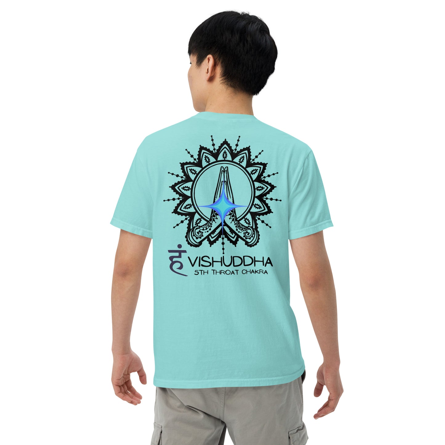 Motivational Yoga 5th Throat "Voice" Vishuddha: Unisex Comfort Wear/Colors Heavyweight T-Shirt