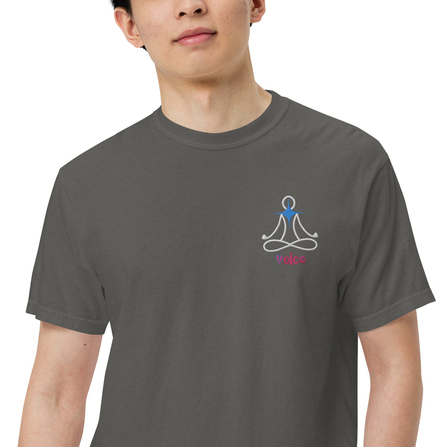 Motivational Affirmation: Yoga Throat 5th Chakra "Voice": Unisex Comfort Wear/Colors Heavyweight T-Shirt