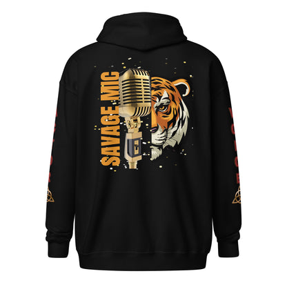 V.O. Tiger Savage Mic Skills: Stylish Unisex Heavy Fleece Warm Zip Hoodie -Gildan