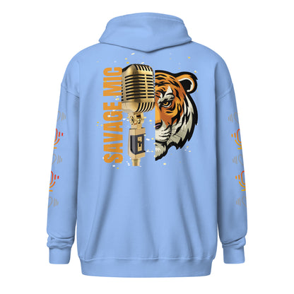 Tiger Savage Mic Skills: Stylish Unisex Heavy Fleece Warm Zip Hoodie -Gildan