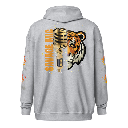 Tiger Savage Mic Skills: Stylish Unisex Heavy Fleece Warm Zip Hoodie -Gildan