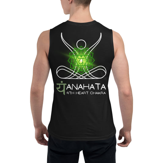 Unisex: 4th Heart Chakra Green: Gym/Yoga Wear Muscle Sleeveless Shirt