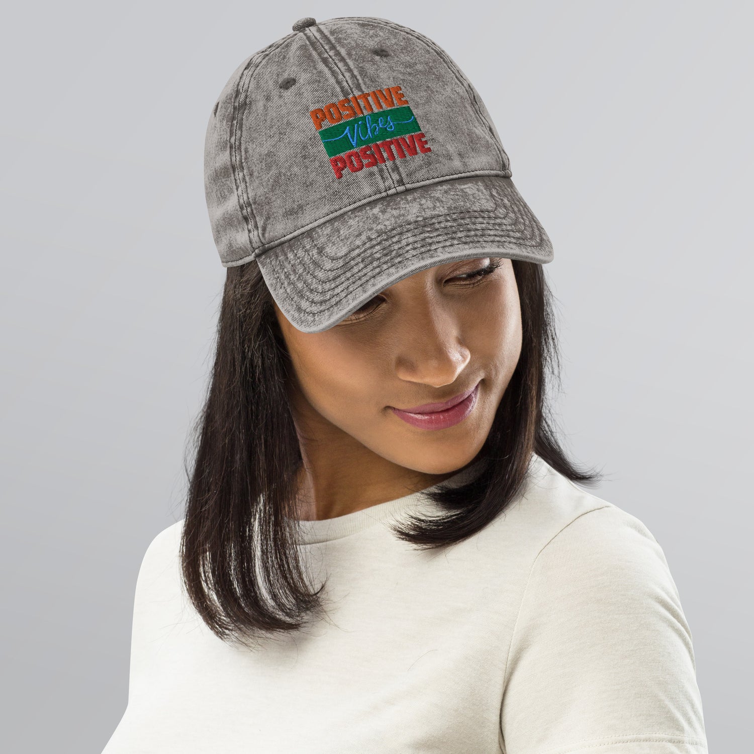 Motivational Positive Vibes: Vintage Cotton Twill Dad Hat