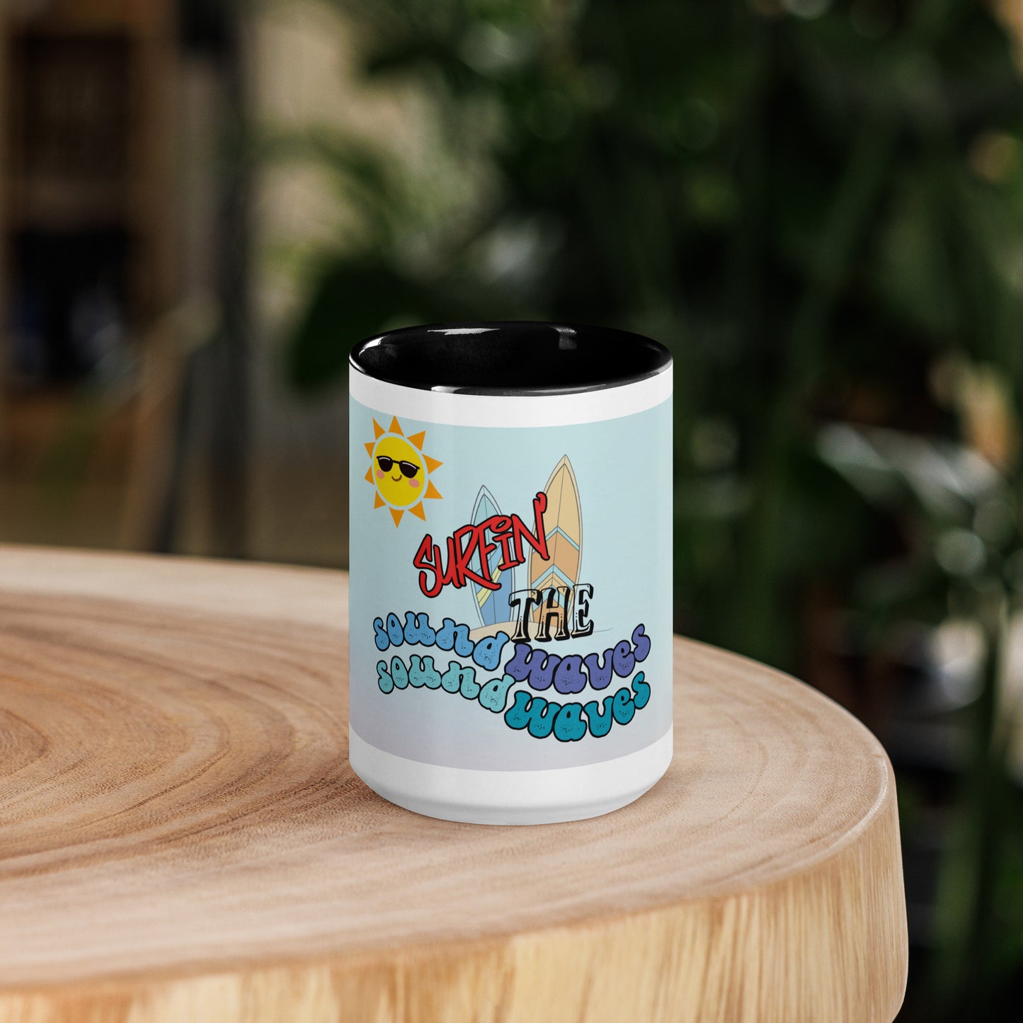 Surfin' the Soundwaves Classic Ceramic Mug with Color Inside