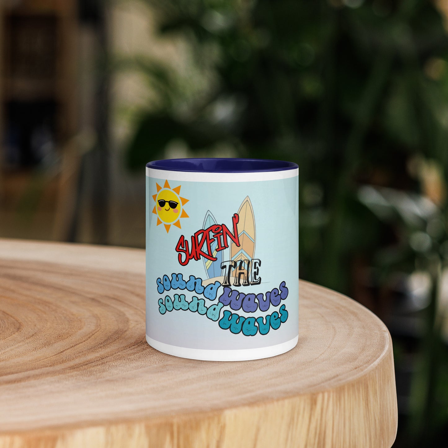 Surfin' the Soundwaves Classic Ceramic Mug with Color Inside