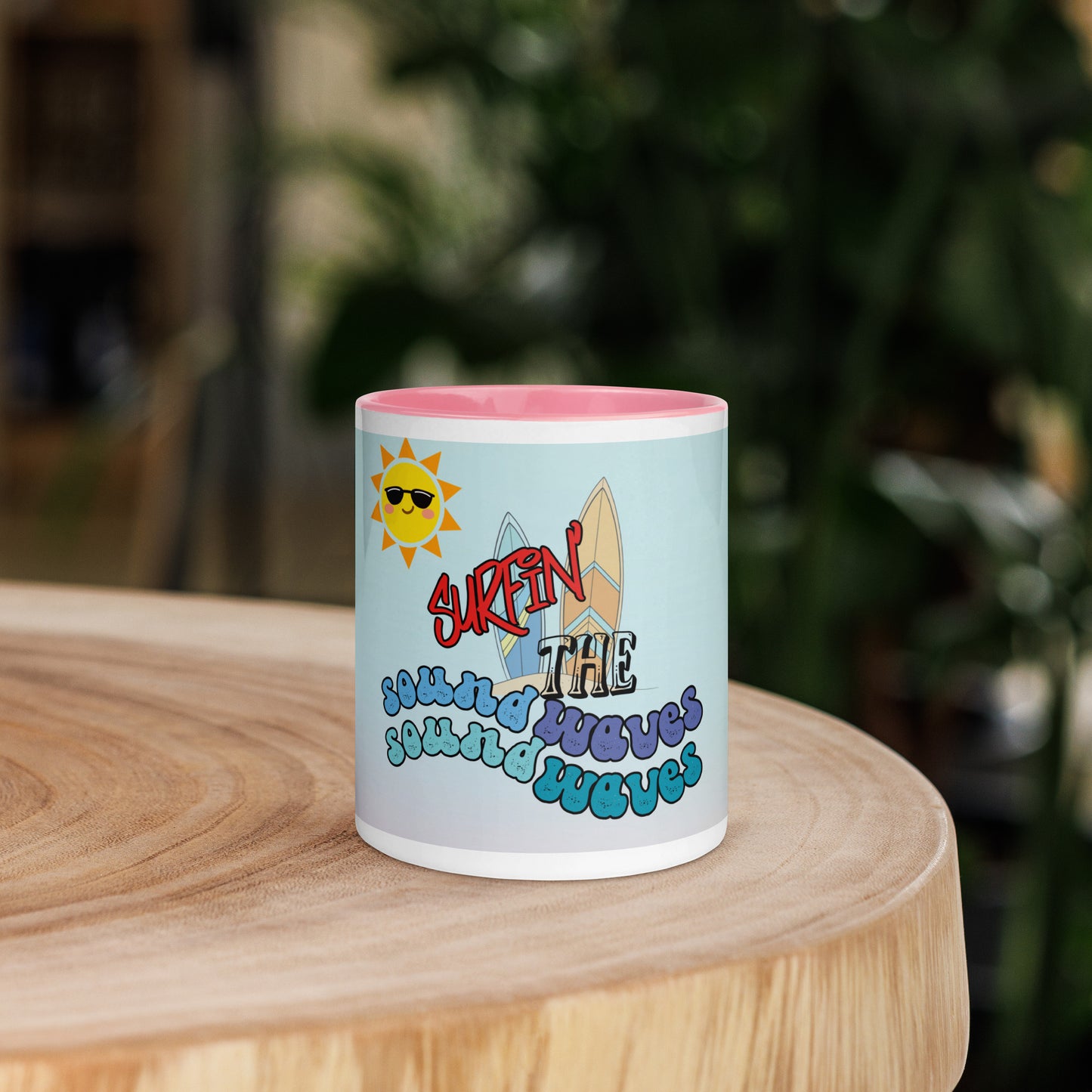 Surfin' the Soundwaves Classic Ceramic Mug with Color Inside