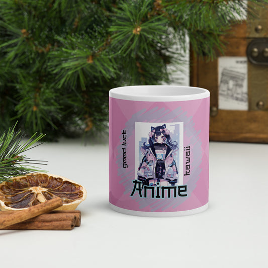 Kawaii Cute Anime White Glossy Mug