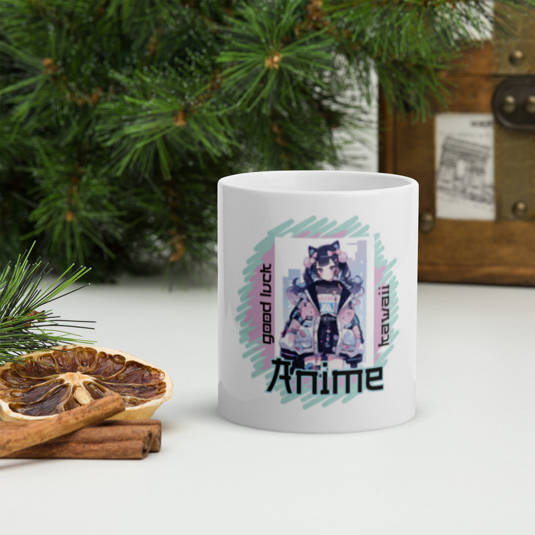 Anime Kawaii Cute White Glossy Mug