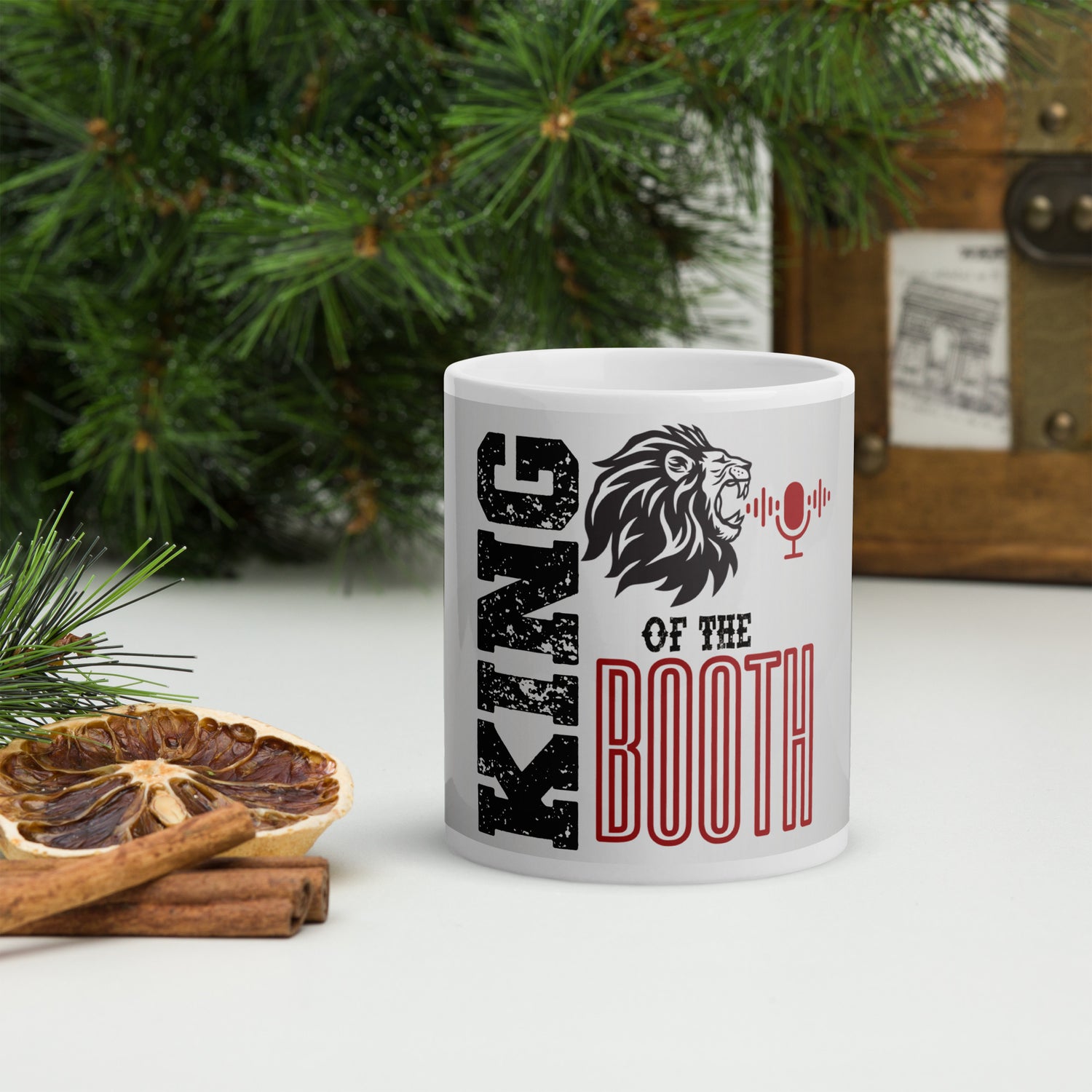 King of the Booth White Glossy Mug: Lion Style!