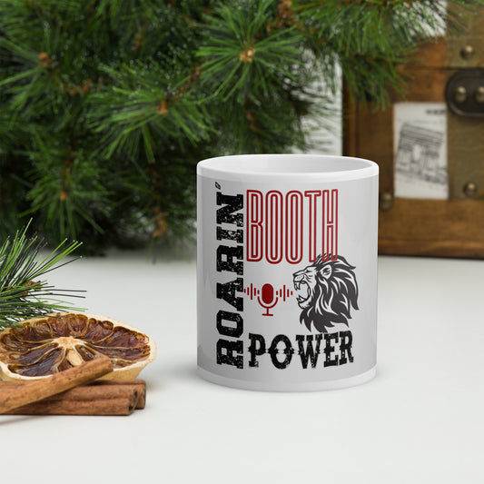 Roarin' Booth Power White Glossy Mug: Lion