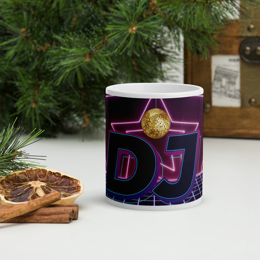 D.J. Disco Nights Club: White Glossy Ceramic Mug