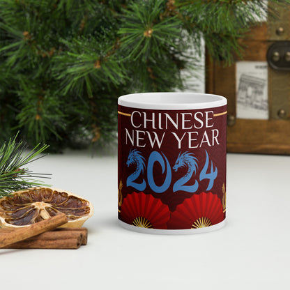 Chinese New Year of the Dragon 2024: Classic White Glossy Ceramic Mug