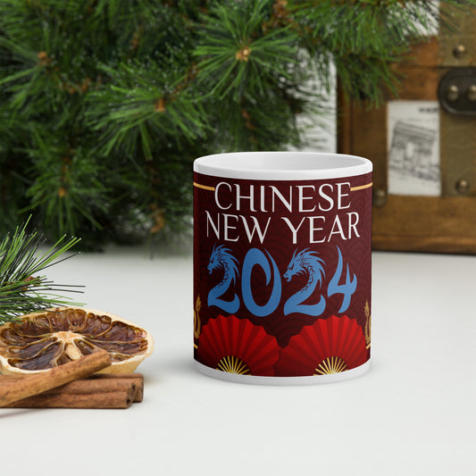 Chinese New Year of the Dragon 2024: Classic White Glossy Ceramic Mug