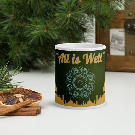 India Style "All Is Well": White Glossy Ceramic Mug