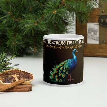 India "Peacock" Protection From Evil: Classic White Glossy Classic Mug