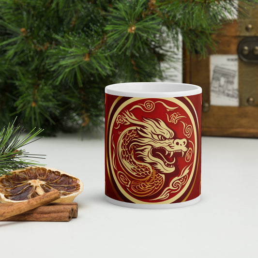 Year of the Dragon 2024 Oriental: Classic White Glossy Ceramic Mug