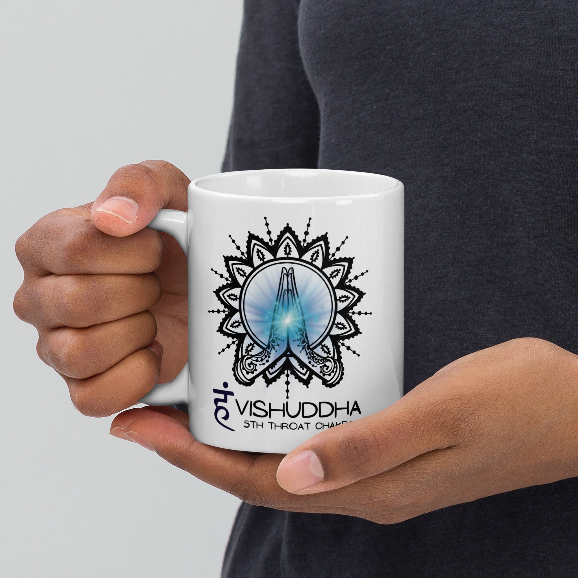 Yoga Zen Vishuddha 5th Throat Chakra White Glossy Mug