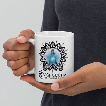 Yoga Zen Vishuddha 5th Throat Chakra White Glossy Mug