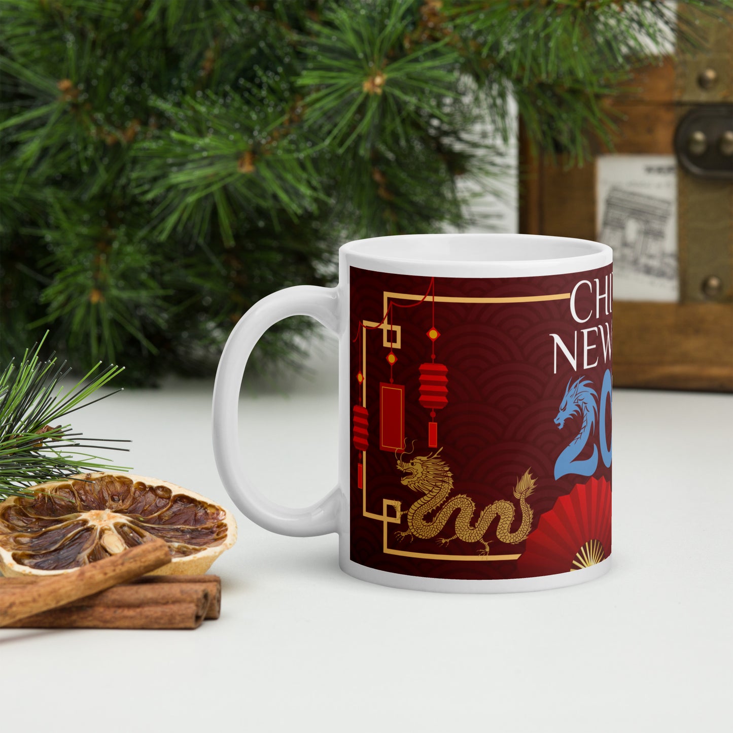 Chinese New Year of the Dragon 2024: Classic White Glossy Ceramic Mug