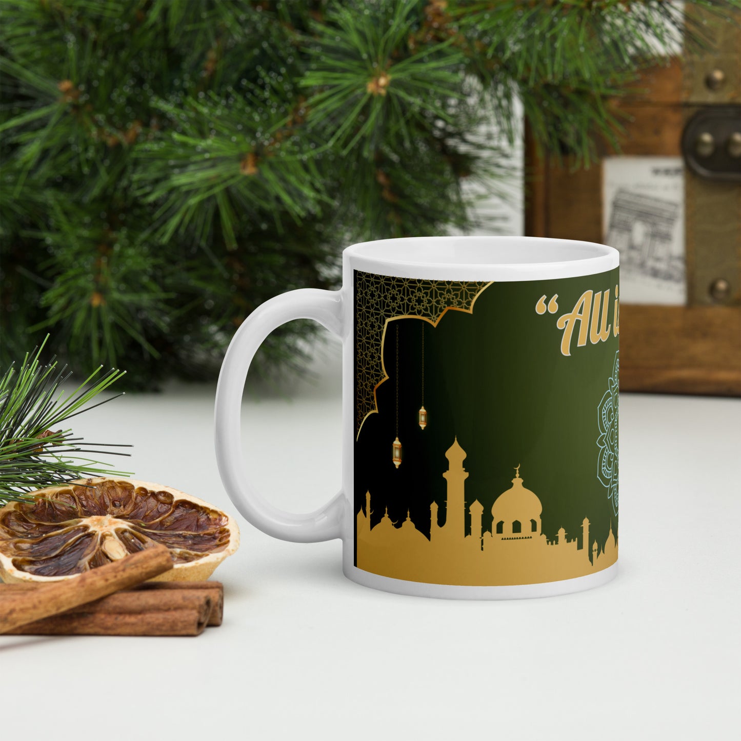 India Style "All Is Well": White Glossy Ceramic Mug