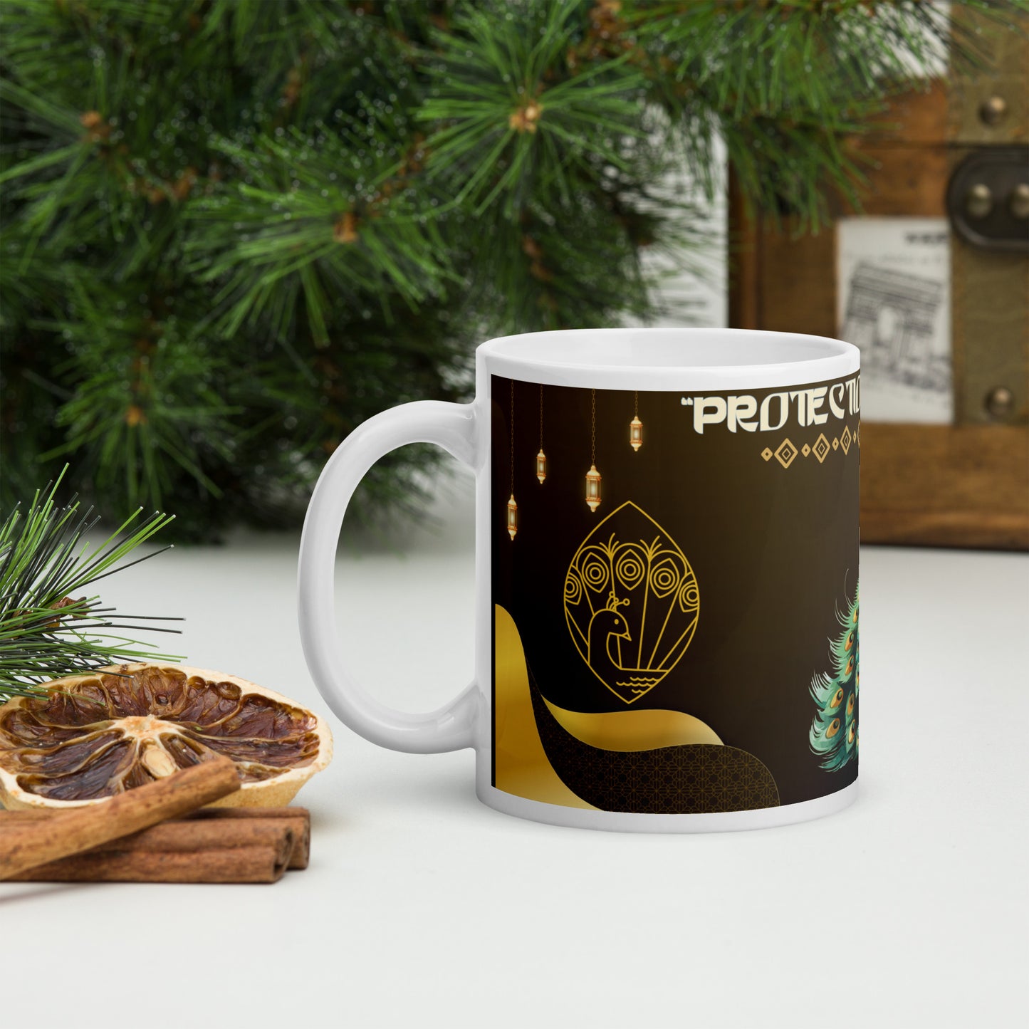 India "Peacock" Protection From Evil: Classic White Glossy Classic Mug