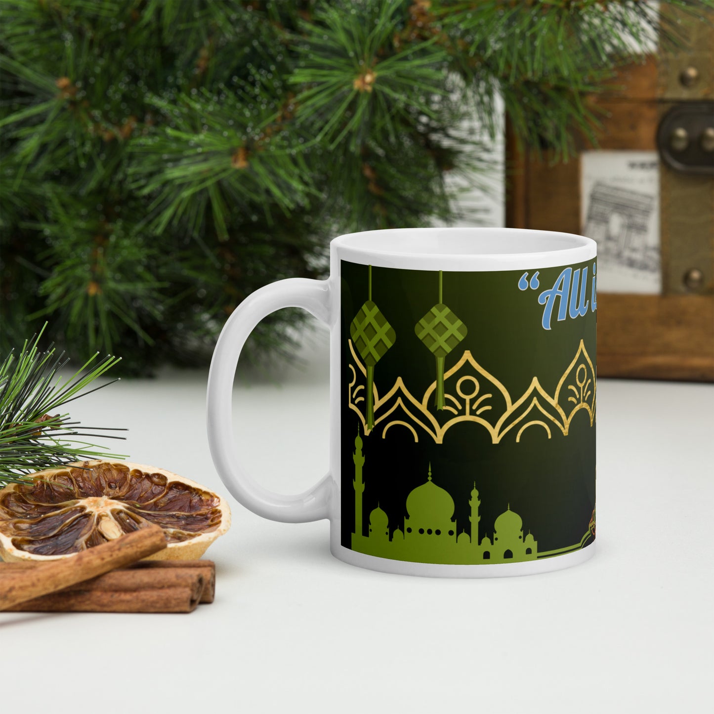 India Style "All Is Well": Classic White Glossy Ceramic Mug