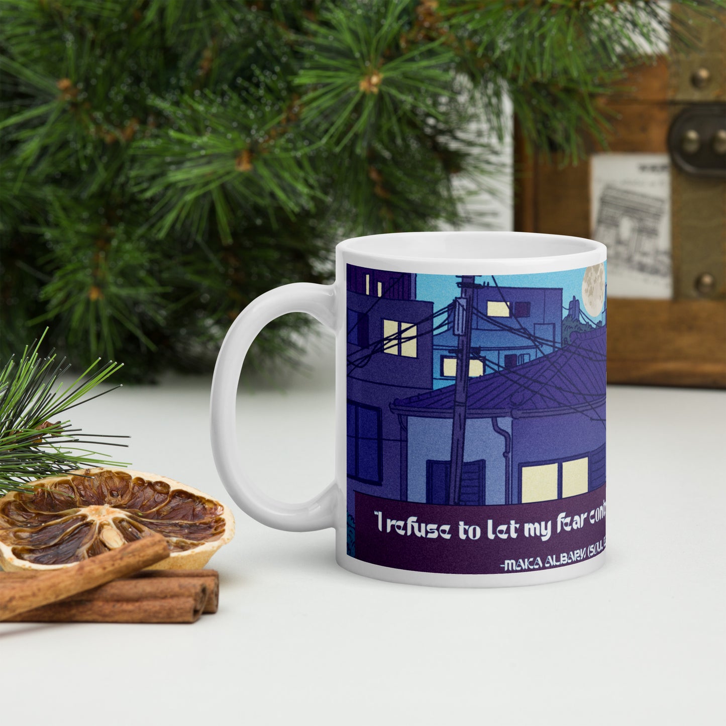 Anime India Style City Rooftop: Classic White Glossy Ceramic Mug