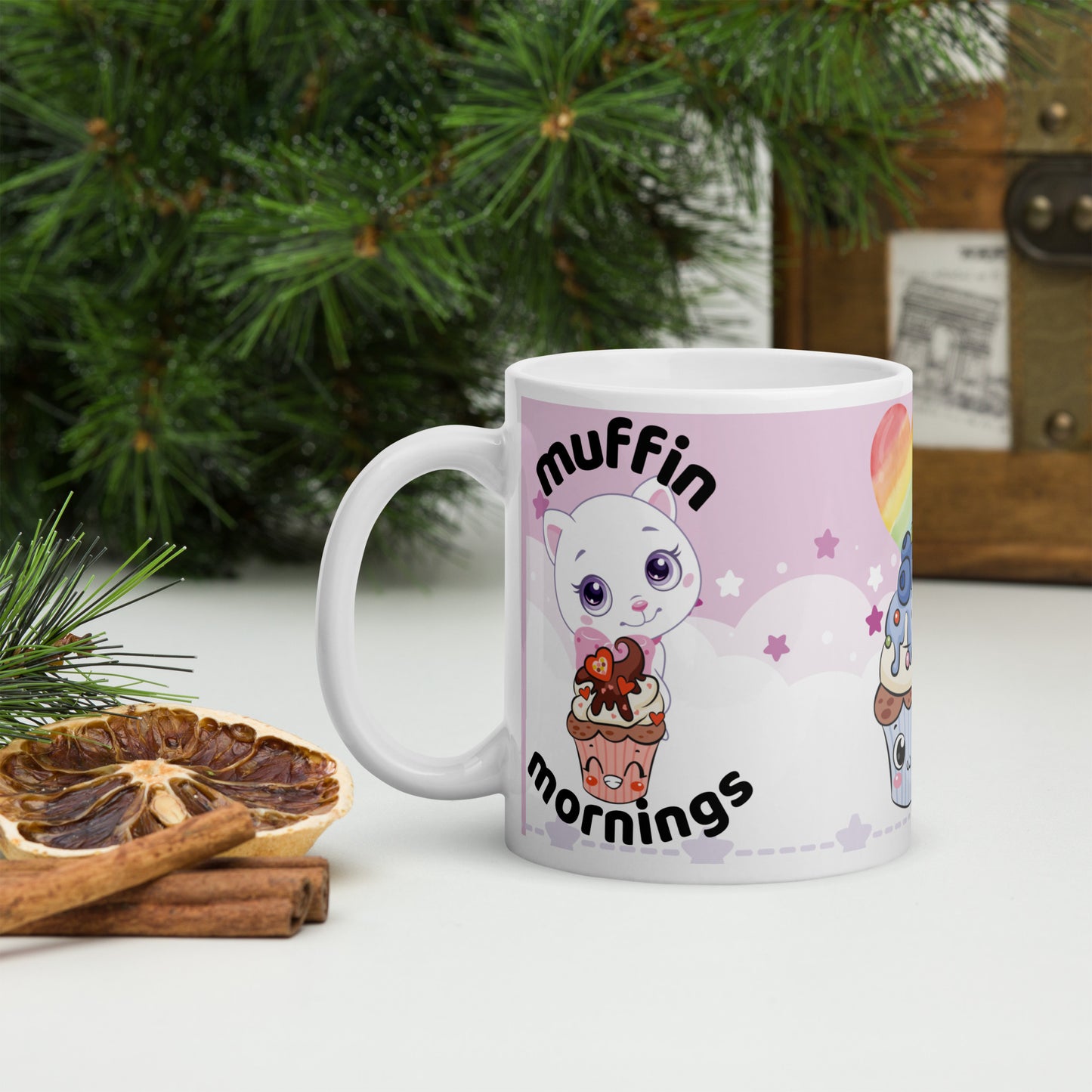 Anime Muffin Mornings: Classic White Glossy Ceramic Mug