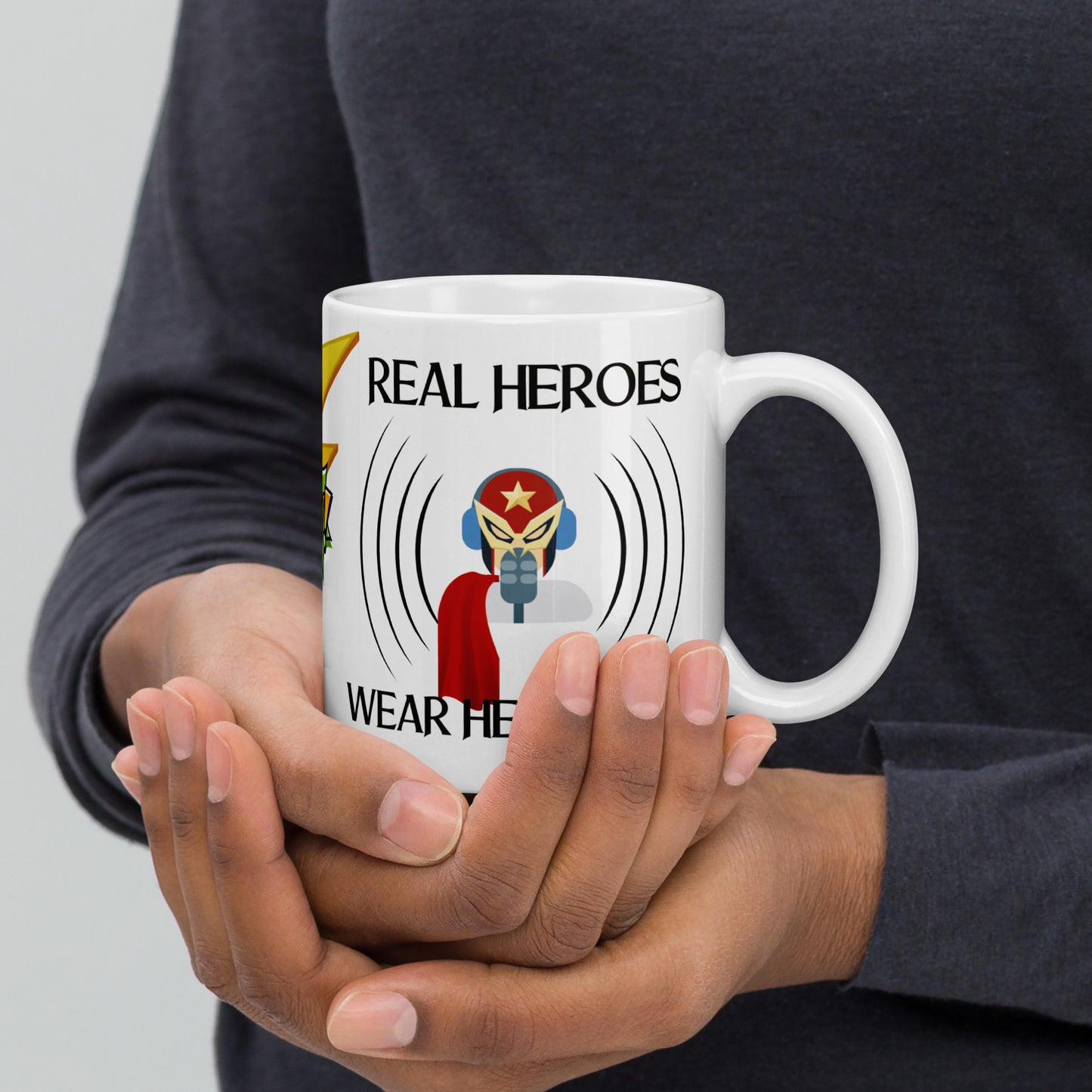 Real Heroes: Headsets Are My Superpower White Glossy Mug