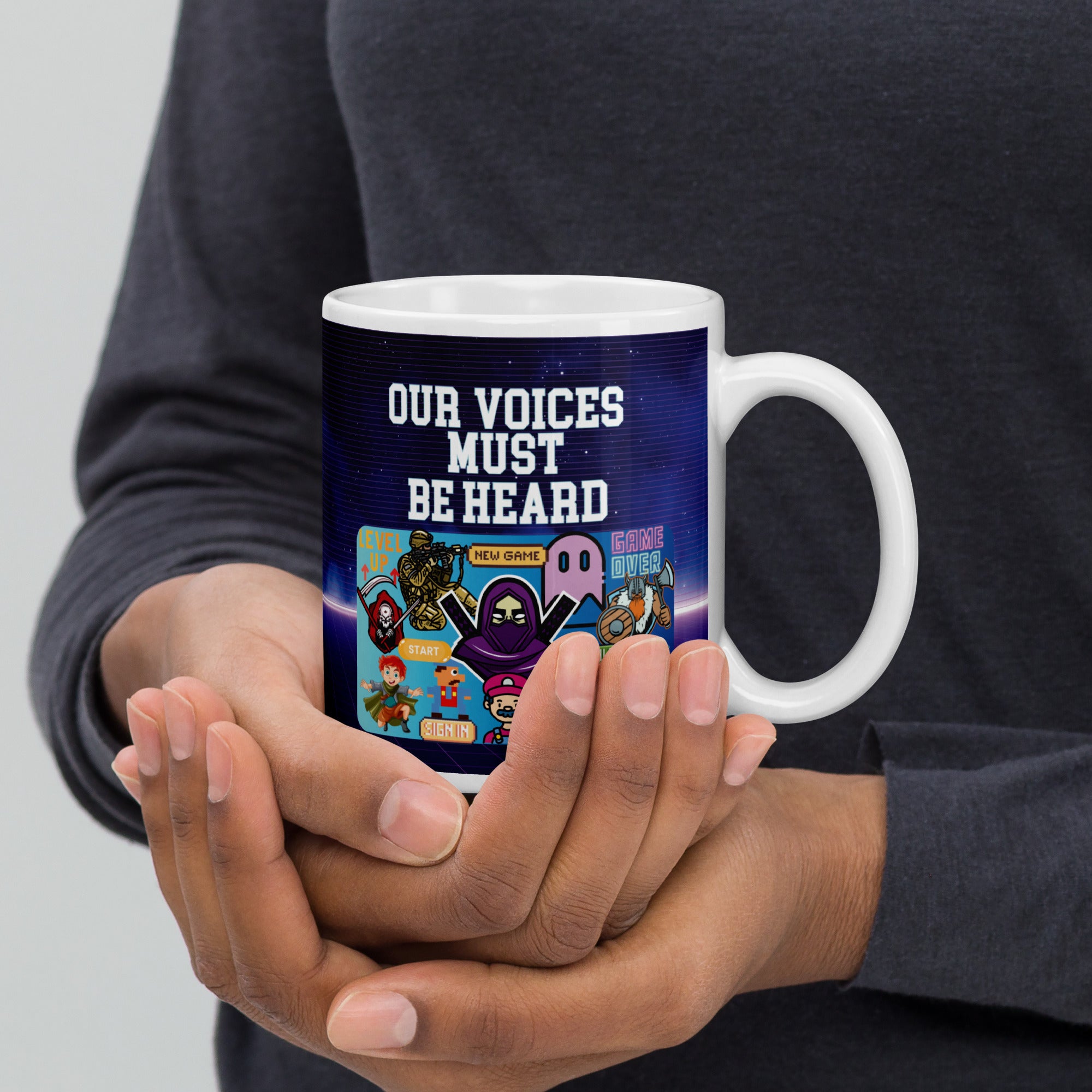 Gaming Voice Over: Our Voices Must Be Heard: White Glossy Mug