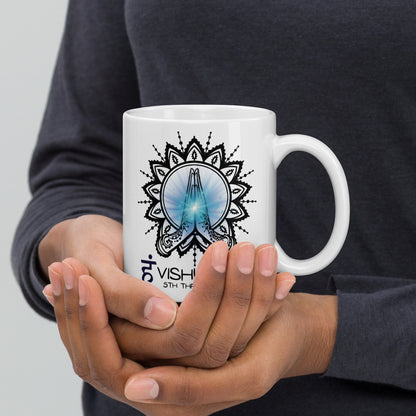 Yoga Zen Vishuddha 5th Throat Chakra White Glossy Mug