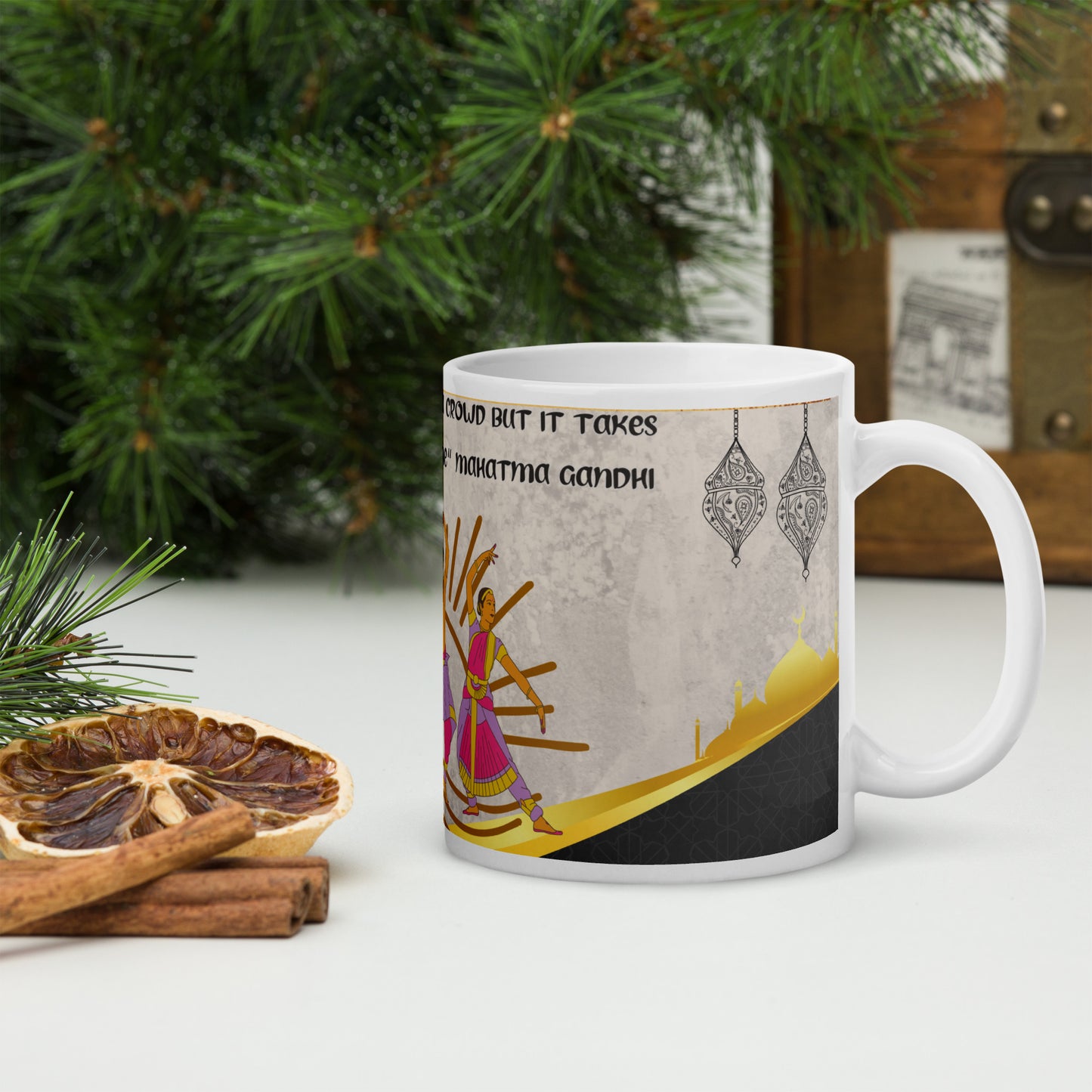 India Bollywood Dancing: Classic White Glossy Ceramic Mug