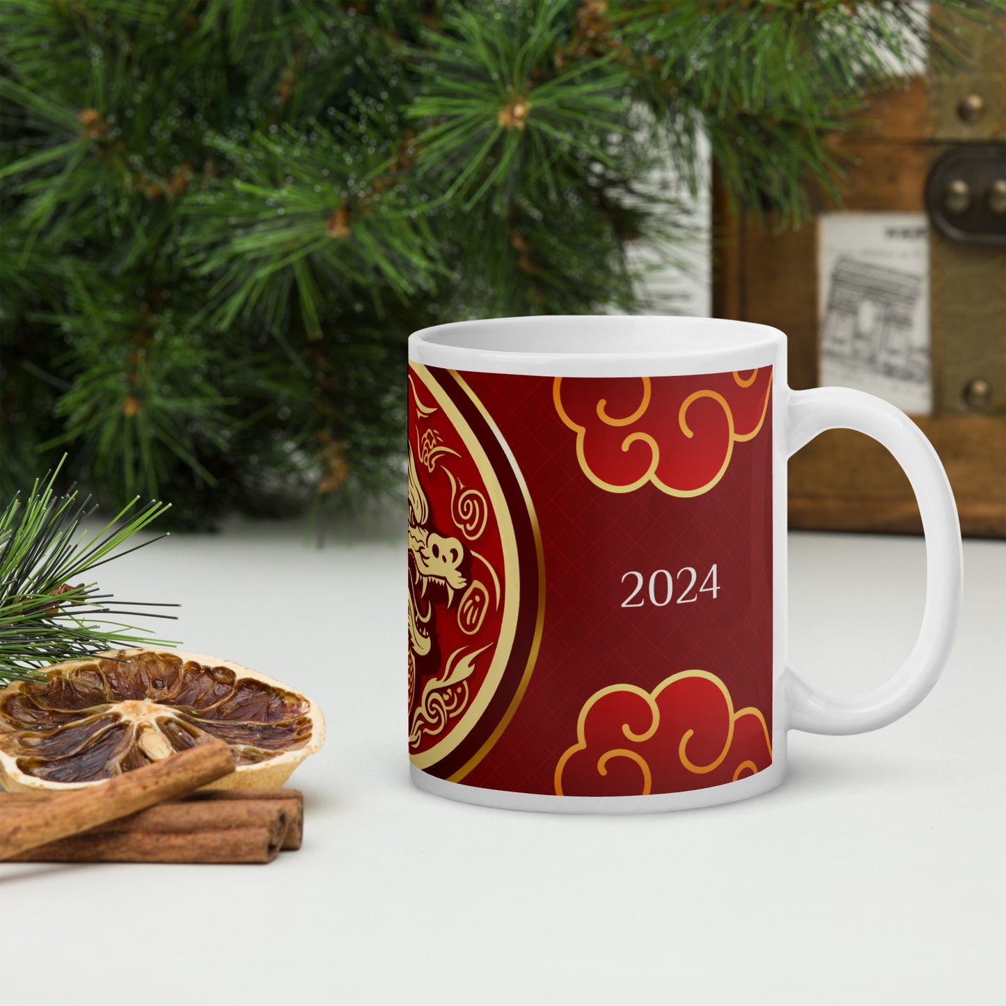 Year of the Dragon 2024 Oriental: Classic White Glossy Ceramic Mug