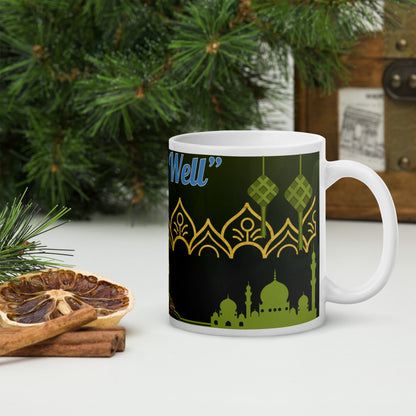 India Style "All Is Well": Classic White Glossy Ceramic Mug