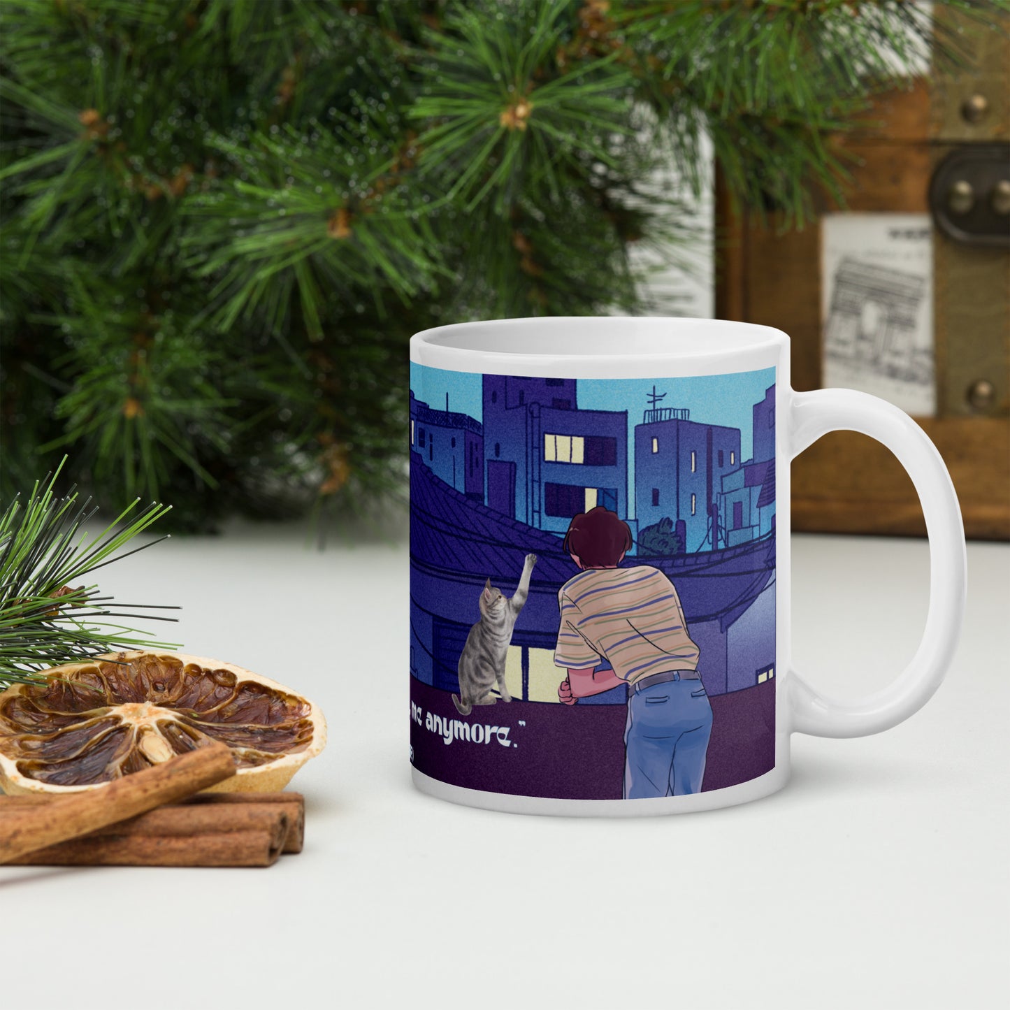 Anime India Style City Rooftop: Classic White Glossy Ceramic Mug
