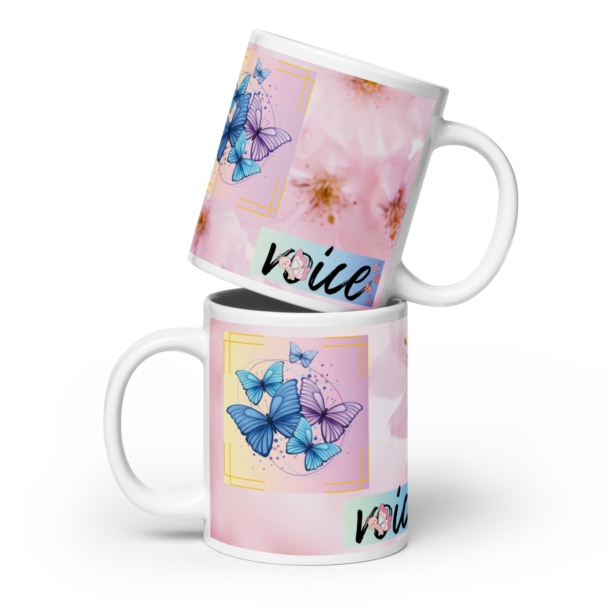 Voice Over &quot;Cherry Blossoms&quot;: Classic Ceramic White Glossy Mug