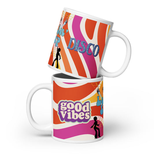 Voice Over "Disco Good Vibes": Classic Ceramic White Glossy Mug
