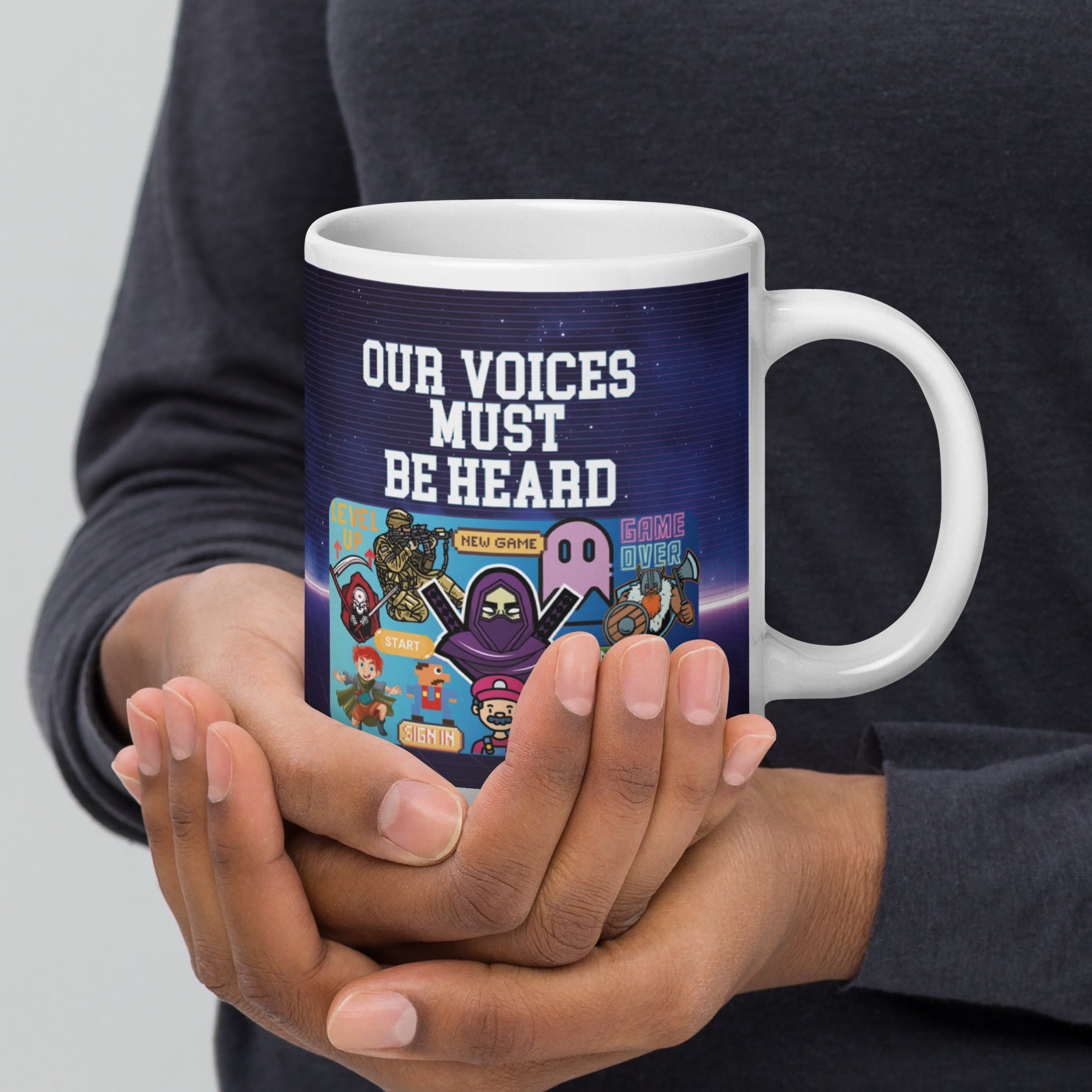 Gaming Voice Over: Our Voices Must Be Heard: White Glossy Mug