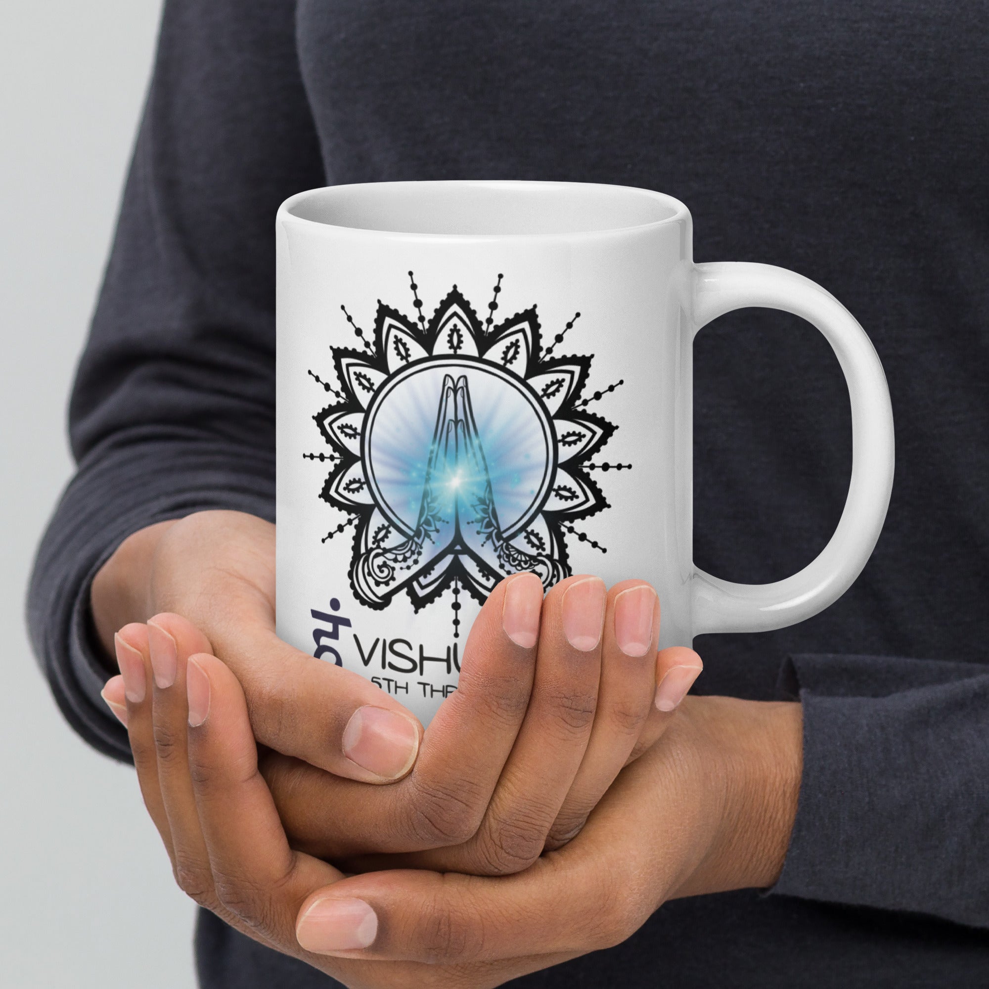 Yoga Zen Vishuddha 5th Throat Chakra White Glossy Mug